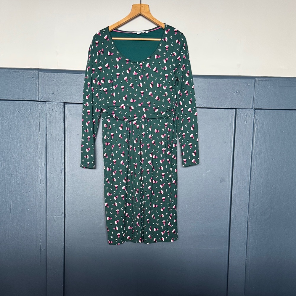 Women's Boden Green Long-Sleeve Printed Dress size 10 Long